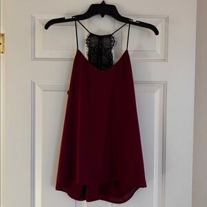 Express Women's Deep Red Camisole with Lace Detail size small